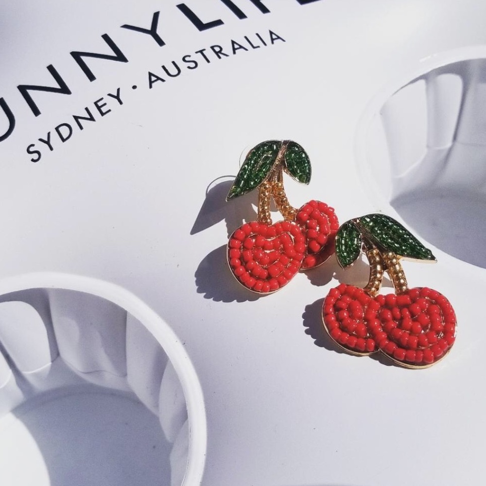 Cherry 🍒 Studded Beaded Earrings